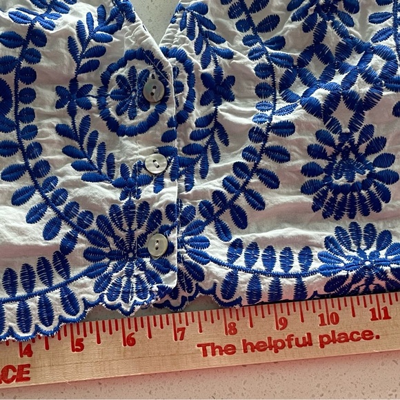 SHEIN Blue And WhiteEmbroidered Sleeveless Crop Top Small - Picture 8 of 12